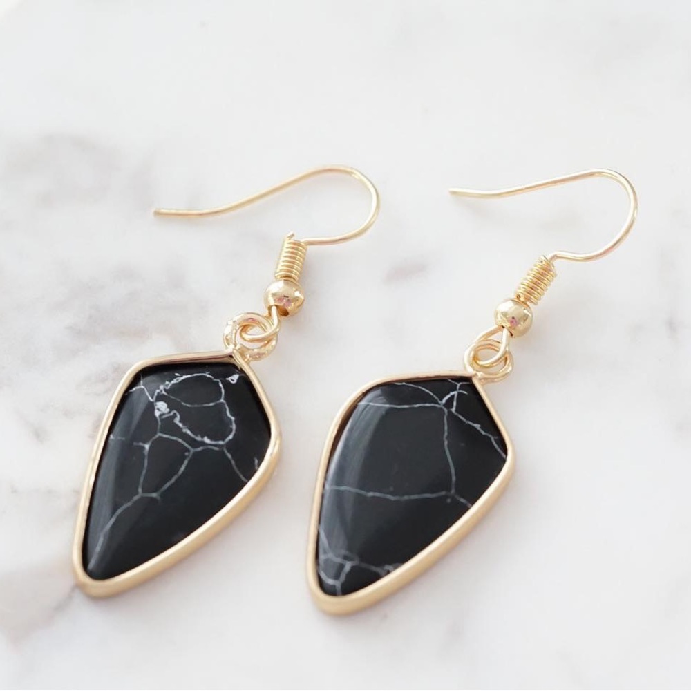 Black stone drop earrings